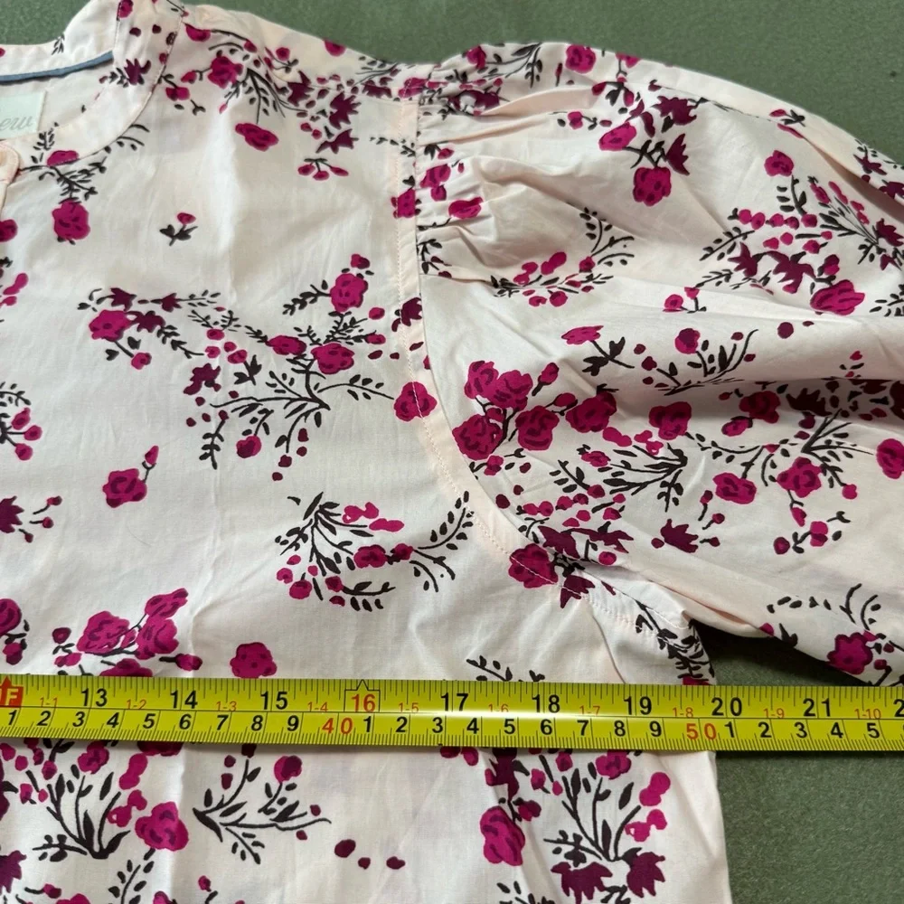 J‎ Crew Women’s Classic-fit collarless puff sleeve Floral Blouse Size 6
